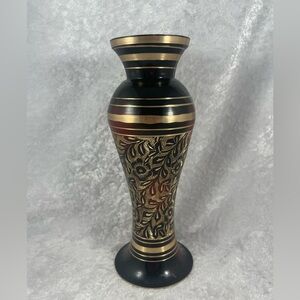 Etched Brass 7” Lacquered Floral Vase